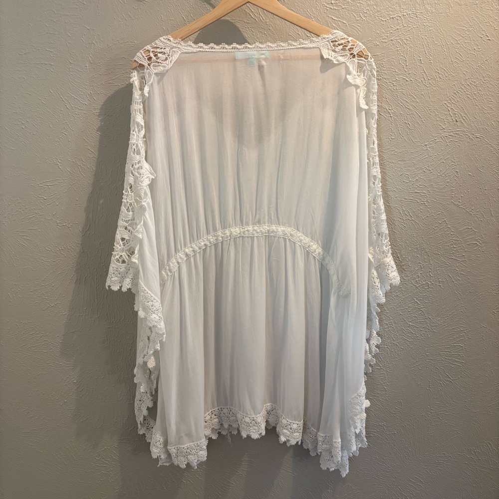 Melissa Odabash Floral Crochet Lace Inset Short Kaftan White Size OS Coverup - Picture 6 of 14